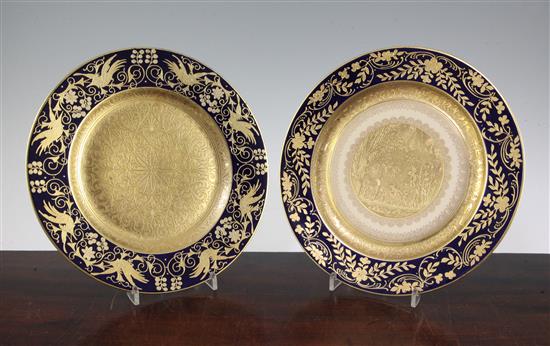 Two German porcelain gilt-decorated cabinet plates, early 20th century, 27cm